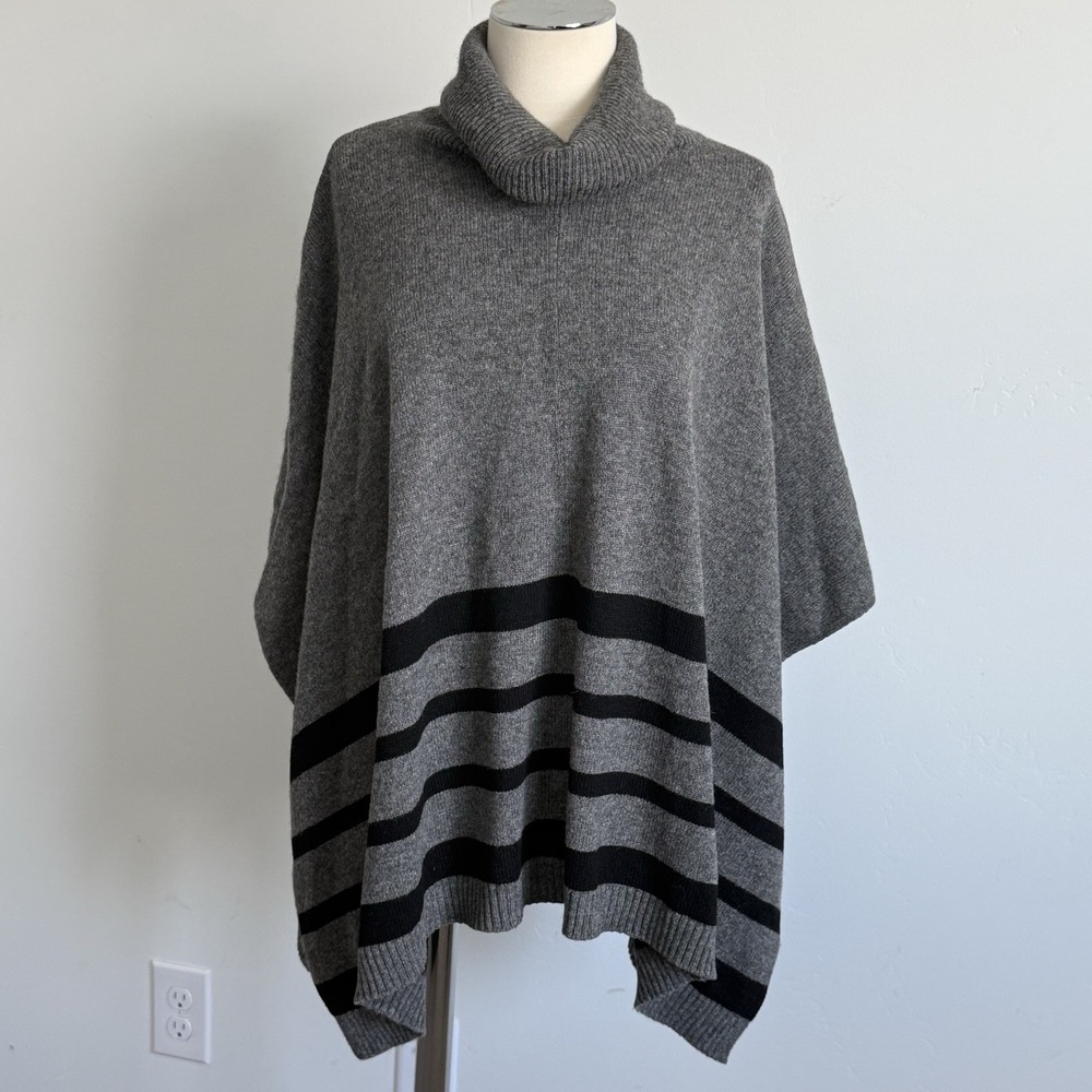 Tahari  Oversized Sweater Poncho M Arm Holes Striped Wool/Yak Luxury Lagenlook
